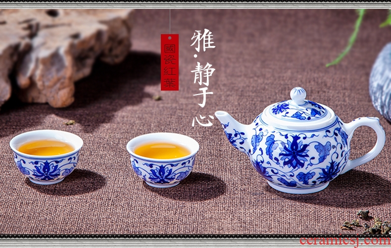 Red leaves hand-painted ceramic 3 head kung fu tea sets jingdezhen porcelain cups have a gift