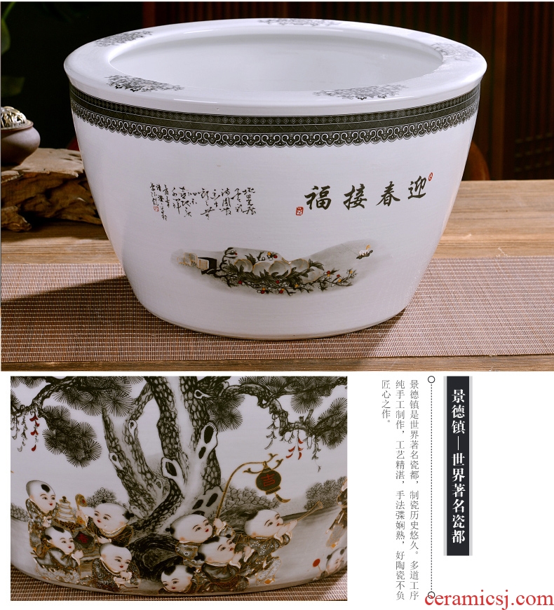 Jingdezhen ceramics large turtle basin bowl lotus lotus goldfish bowl lotus cylinder tank sitting room furnishing articles