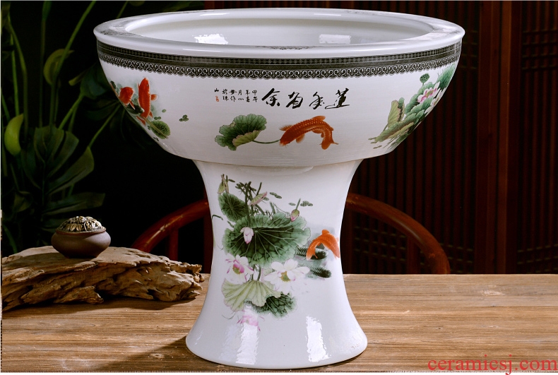 Jingdezhen ceramics large pillar landing fish tank water lily bowl LianHe flowerpot cylinder sitting room adornment big furnishing articles