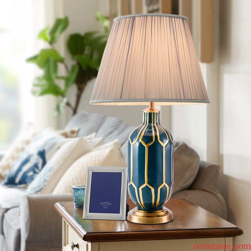 American contemporary and contracted ceramic desk lamp bedside lamp creative wedding room warm and romantic sitting room study dimmer remote control