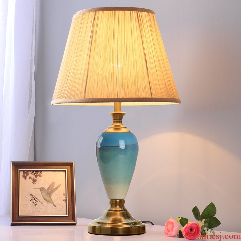 American ceramic lamp of bedroom the head of a bed lamp warm romantic Jane Europe contracted household remote control dimmer personality decoration