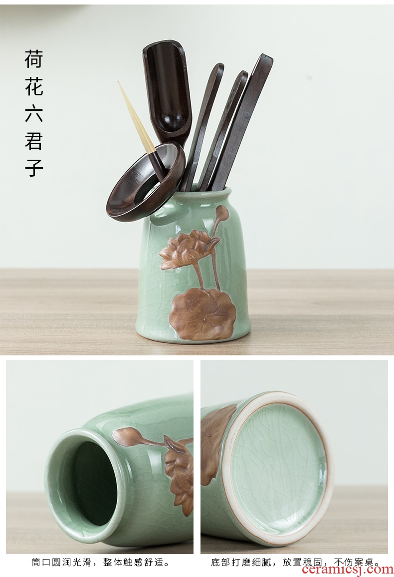 Hong bo gourmet tea six gentleman's suit household ceramic tea pot of tea accessories teaspoons ChaGa bamboo ChaZhen