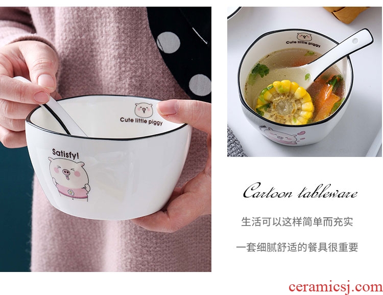 Ceramic dishes suit cute piggy contracted Korean home four dishes chopsticks combination tableware nice bowl