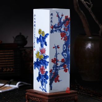Master of jingdezhen ceramics hand-painted color plum chrysanthemum bottles of painting and calligraphy tube ground tube of the study of calligraphy and painting furnishing articles