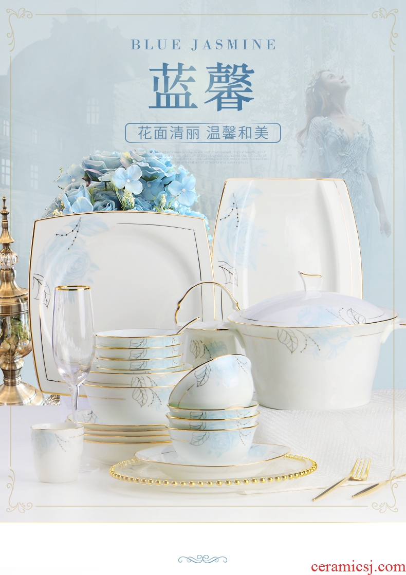 Bone China tableware dishes suit Chinese style household european-style jingdezhen ceramics dishes creative combination of gifts