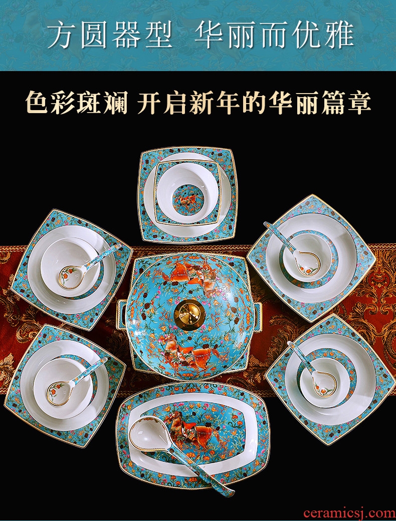 Fire color bone porcelain tableware suit dish bowl sets jingdezhen dishes European top-grade dishes suit household composition