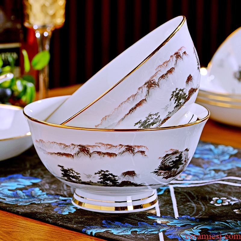 Fire color bone porcelain tableware suit dishes dishes suit household of Chinese style combination 60 heads of jingdezhen ceramic bowl chopsticks