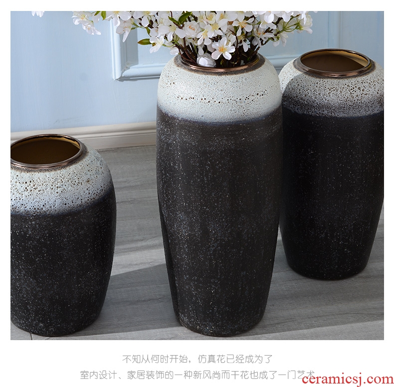 Lou qiao ground vase large Chinese style restoring ancient ways is plugged into the dried coarse pottery villa living room TV ark clay ceramic furnishing articles