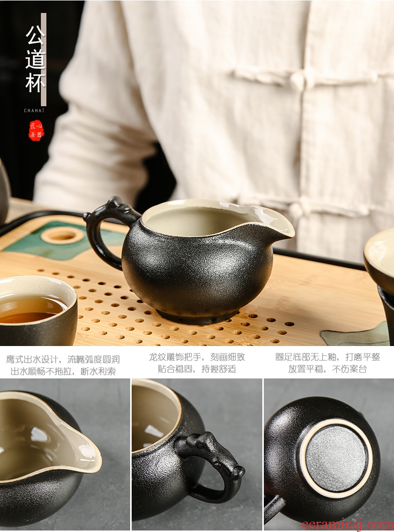 Black ceramic kung fu bo yao zen tea set home office of a complete set of tea teapot teacup GaiWanCha plate