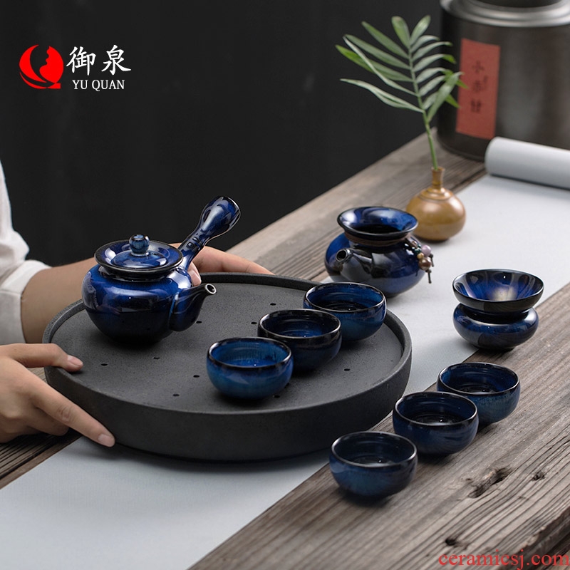 Imperial springs hand-painted lotus kiln Japanese kung fu tea cups suit household contracted ceramic dry tea set tea table