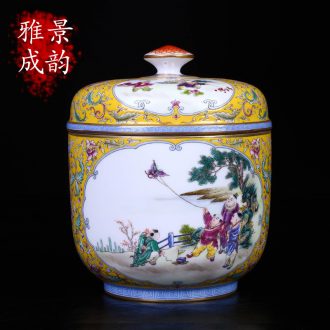 Jingdezhen ceramic hand-painted tong qu pu 'er tea caddy seal tank home installed tank storage tank is large
