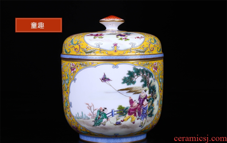 Jingdezhen ceramic hand-painted tong qu pu 'er tea caddy seal tank home installed tank storage tank is large