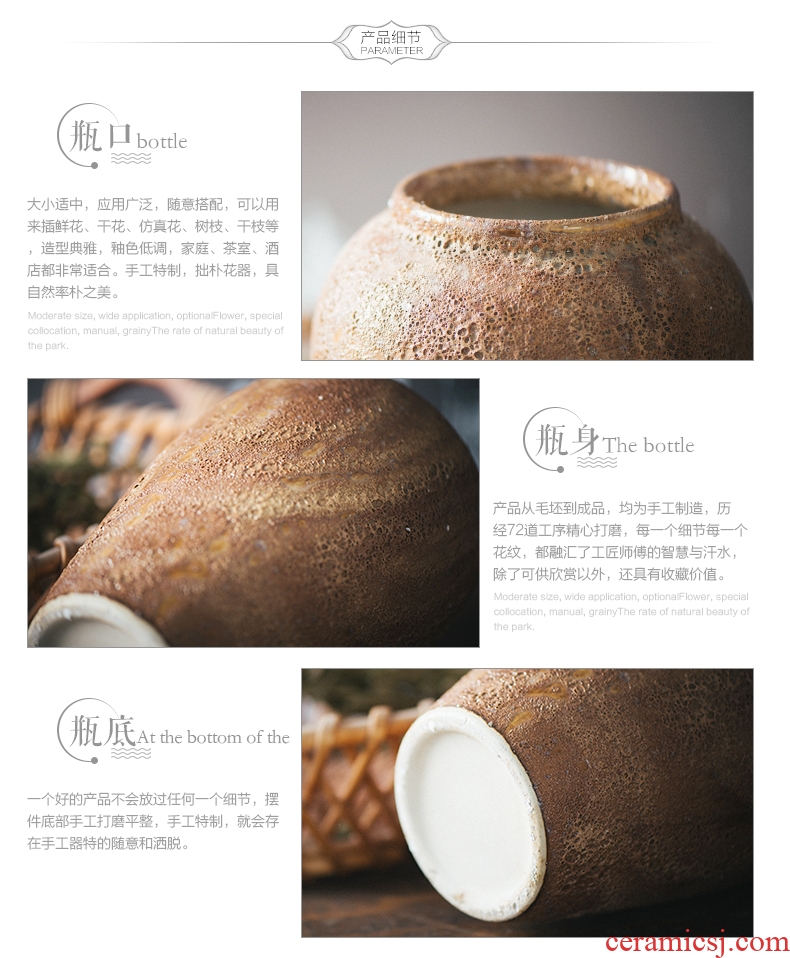 Jingdezhen thick clay restoring ancient ways do old clay pottery dry flower decoration floral decoration vase flower arranging furnishing articles in the living room