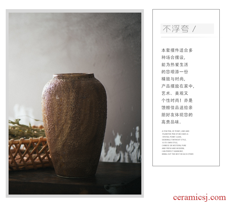 Jingdezhen thick clay restoring ancient ways do old clay pottery dry flower decoration floral decoration vase flower arranging furnishing articles in the living room