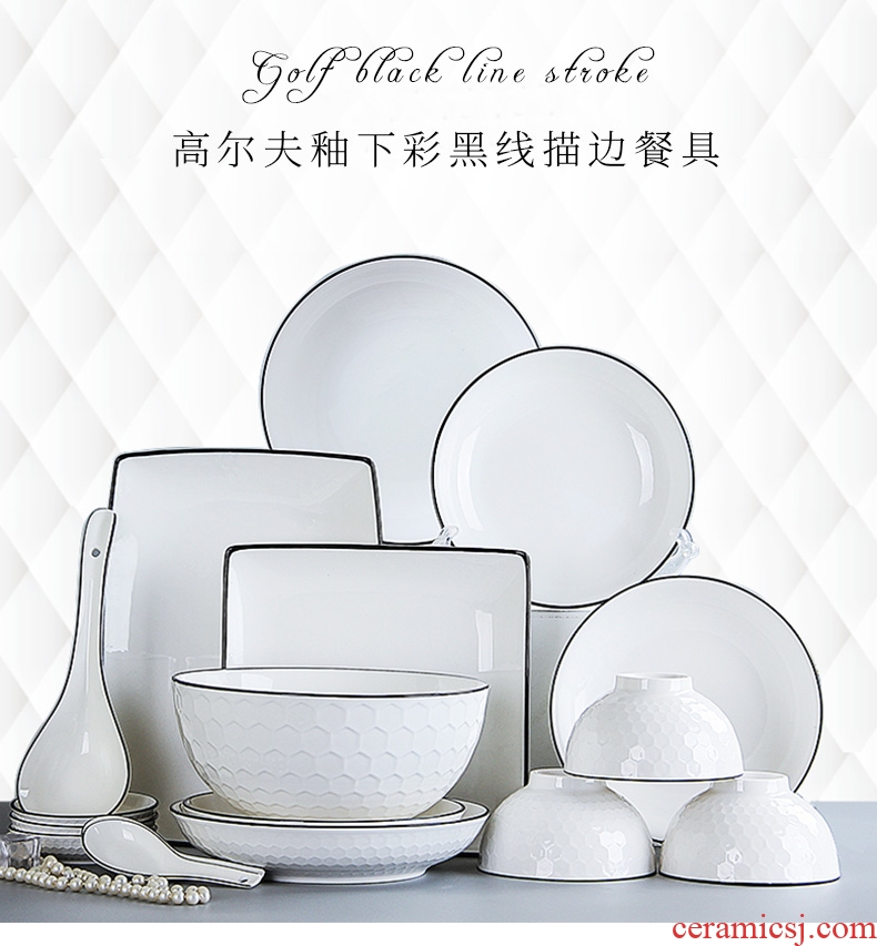 Ceramic dishes suit household 4-6 people eat bread and butter plate combination of jingdezhen porcelain bone 2 Japanese contracted tableware