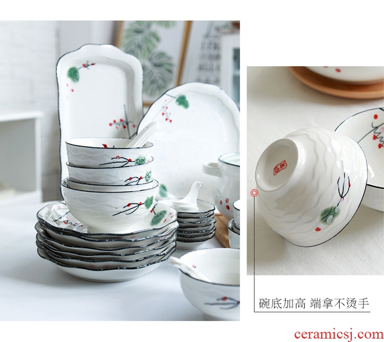 Eat bowl chopsticks dishes suit household 4/6 people jingdezhen ceramics plate combination 2 Japanese contracted tableware