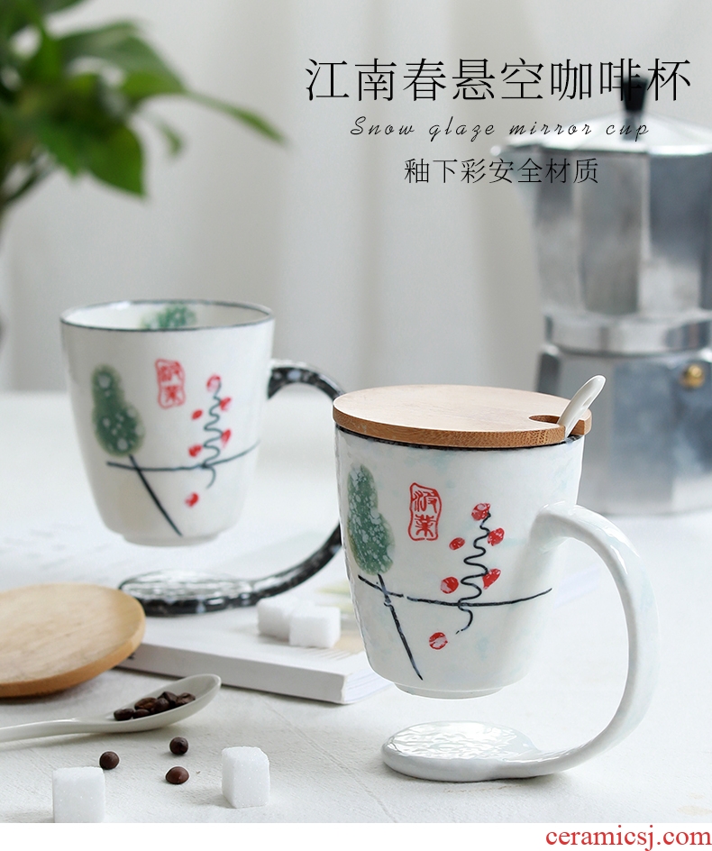 Ceramic cup home lovely office drink cup contracted lovers mugs Nordic spoon coffee cup with cover