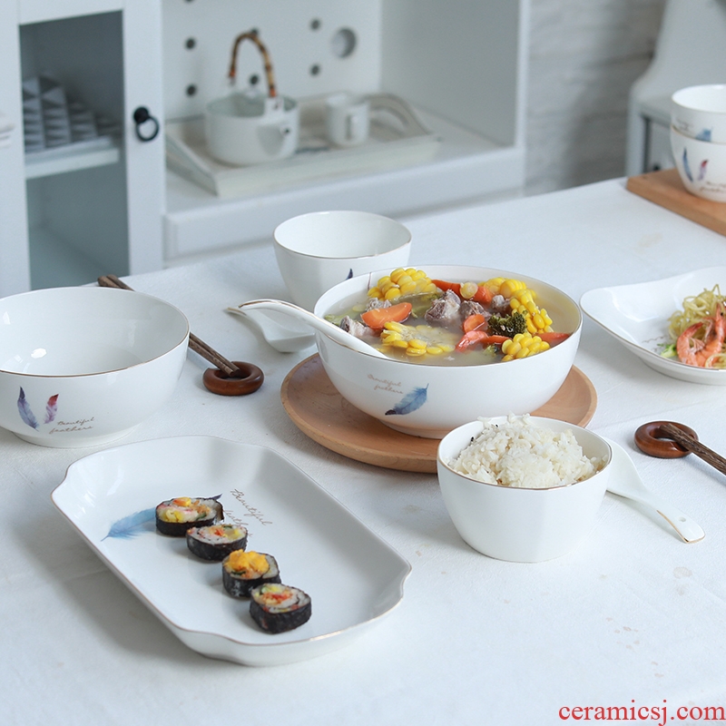 Jingdezhen ceramic dishes suit household 4/6 people bone porcelain bowl combination contracted eat noodles soup bowl tableware