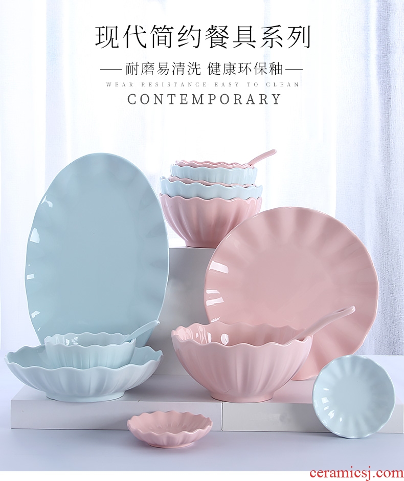 Home to eat bread and butter plate combination of jingdezhen ceramic large 0 Japanese creative contracted the noodles soup bowl dishes