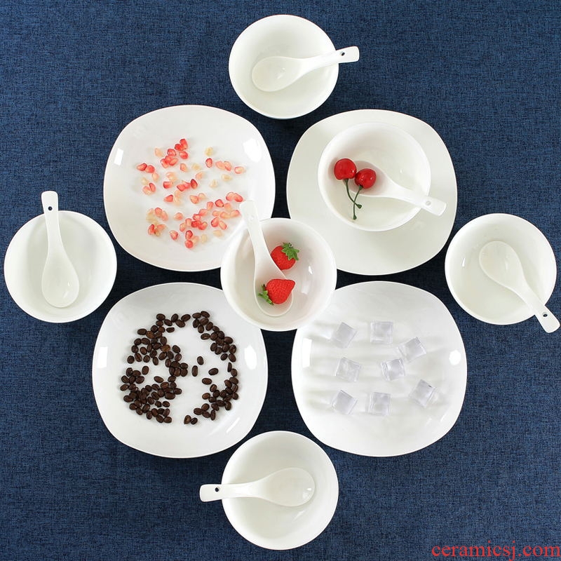 Jingdezhen ceramic dishes suit household 4/6 people bone China to eat rice bowl dish spoon combination contracted under the glaze color of tableware
