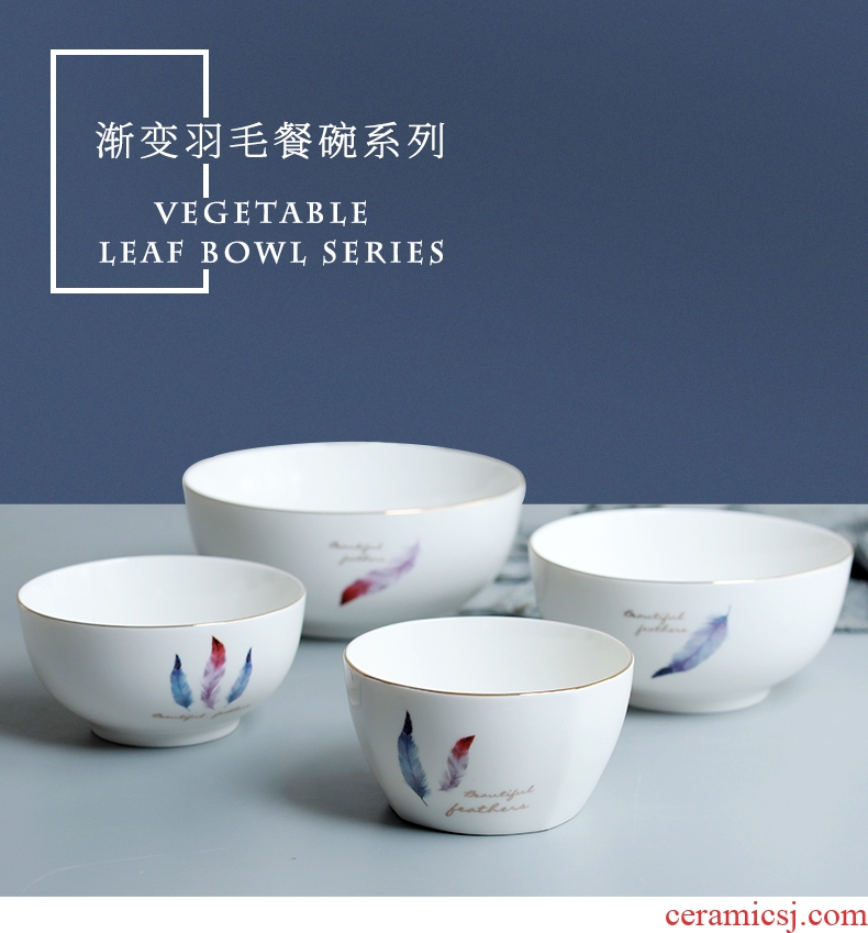 Jingdezhen ceramic bowl domestic large noodle soup bowl Japanese contracted Nordic eat bowl under glaze color porcelain tableware
