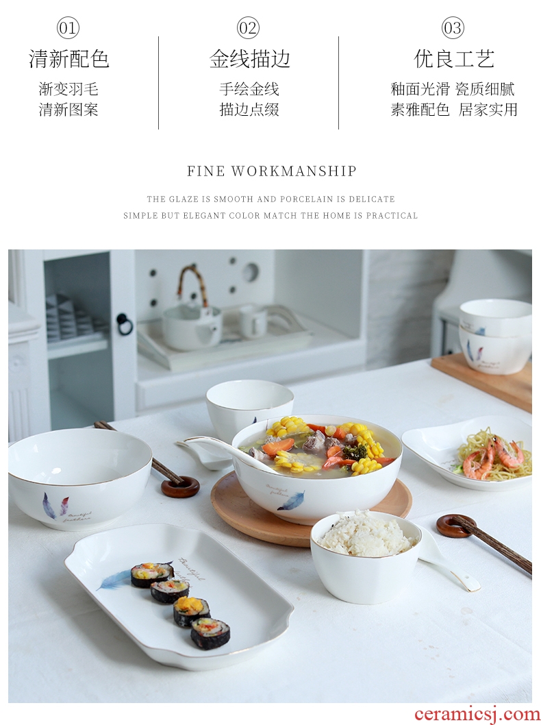 Jingdezhen ceramic dishes suit household 4/6 people bone porcelain bowl combination contracted eat noodles soup bowl tableware