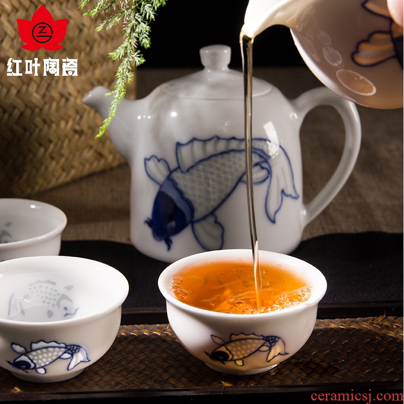 Red leaves jingdezhen ceramic cups suit household ceramic tea set of a complete set of kung fu hand-painted porcelain gifts the teapot