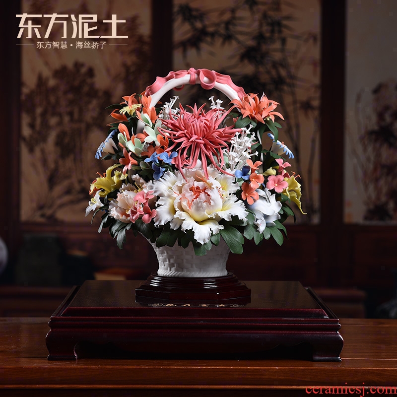 Oriental soil dehua white porcelain sculpture art ceramic furnishing articles of Chinese style living room decoration decoration/flowers