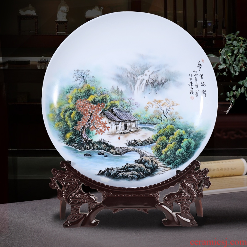 Jingdezhen ceramic hand-painted pastel sit hang dish plate modern Chinese sitting room bedroom study home decorative furnishing articles