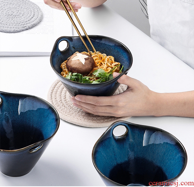 Japanese ears pull rainbow noodle bowl household creative personality ceramic bowl of noodles bubble rainbow noodle bowl dishes to eat rainbow noodle bowl bowl individual