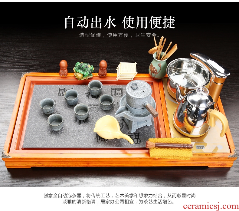 Qin Yi kung fu tea set suits domestic purple ceramic automatic induction cooker one tea tea solid wood tea tray