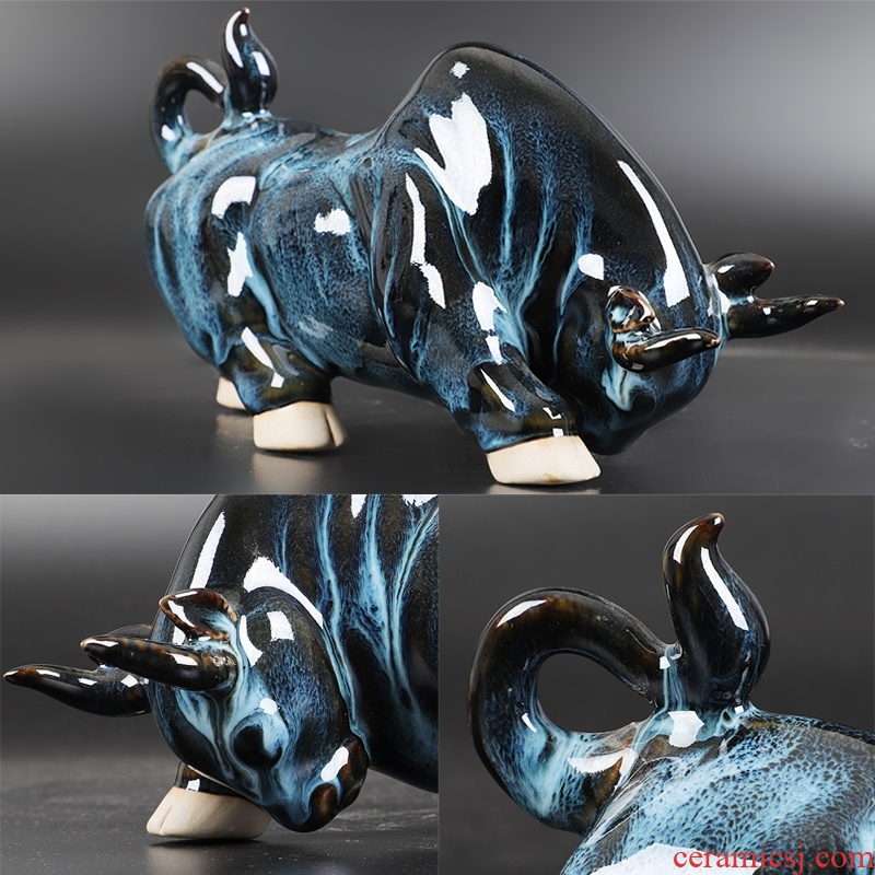 Jun porcelain ceramics creative process variable glaze green cow home office furnishing articles feng shui plutus ornament