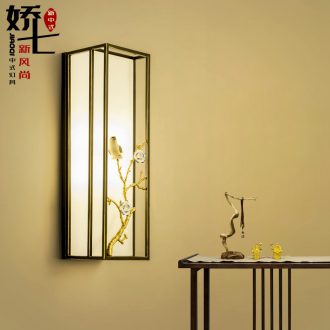 Jiao seven full copper cuttlefish new Chinese style living room wall lamp atmosphere contracted bedroom berth lamp Chinese wind restoring ancient ways ceramic bird