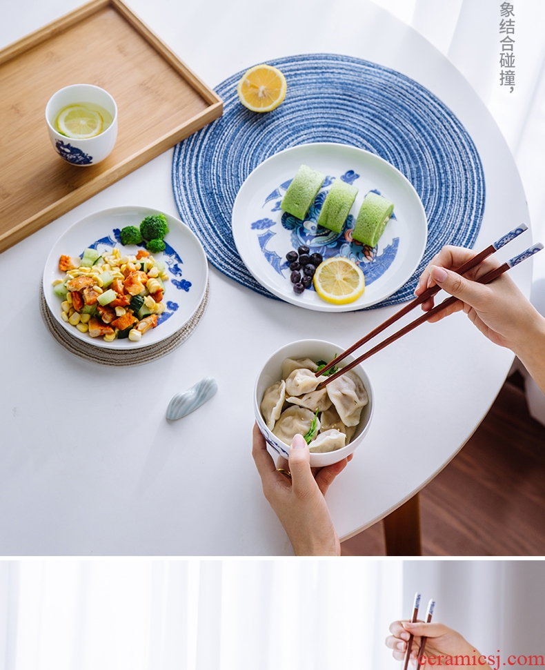 Red ceramic wen gen one box food tableware suit household dish dishes group of Chinese blue and white porcelain glaze