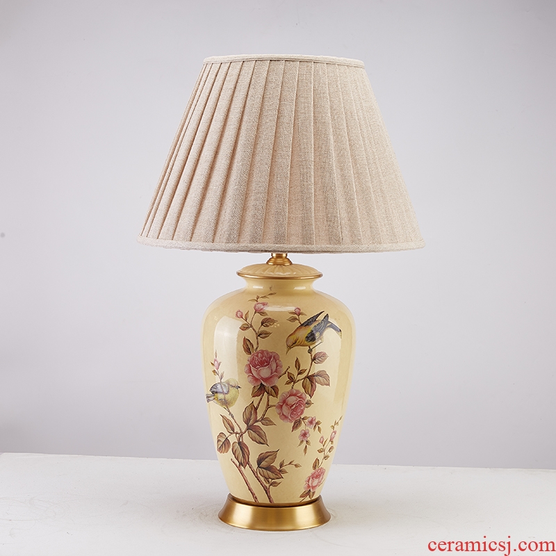 American ceramic desk lamp sitting room european-style rural study atmospheric new Chinese style villa hotel full copper lamp of bedroom the head of a bed