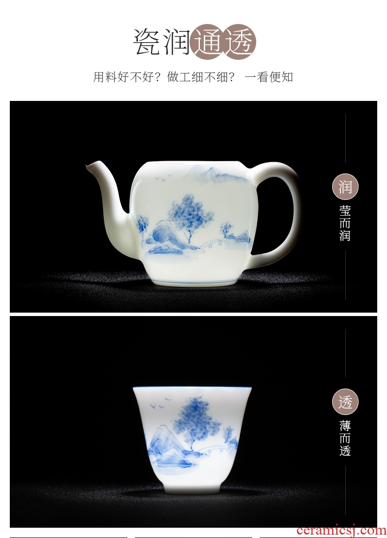 Jingdezhen blue and white teapot kung fu tea tureen of a complete set of pottery and porcelain tea set master cup household gifts