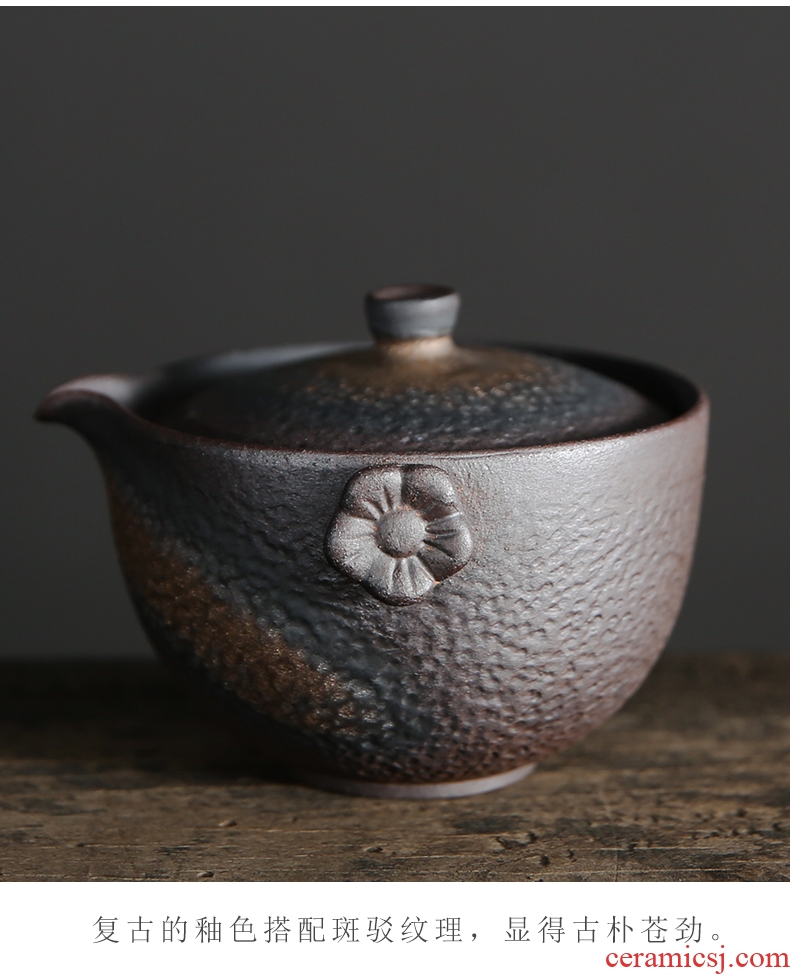 Bo yiu creative handmade ceramic only three tureen retro coarse pottery kung fu tea set against the hot catch a pot of tea