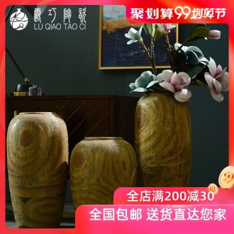 Lou qiao jingdezhen ceramic vase landing dried flowers coarse pottery retro household to decorate the living room TV ark flower arranging furnishing articles