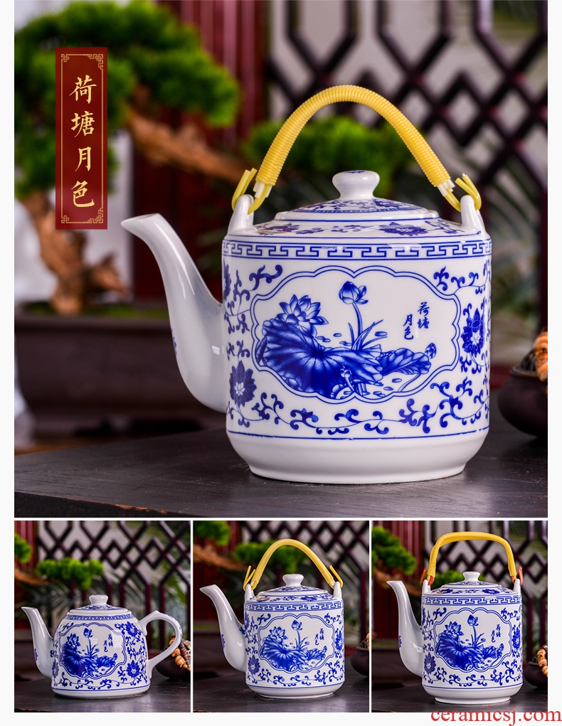 Jingdezhen blue and white porcelain ceramics teapot large capacity cold cold water glass kettle household single pot teapot