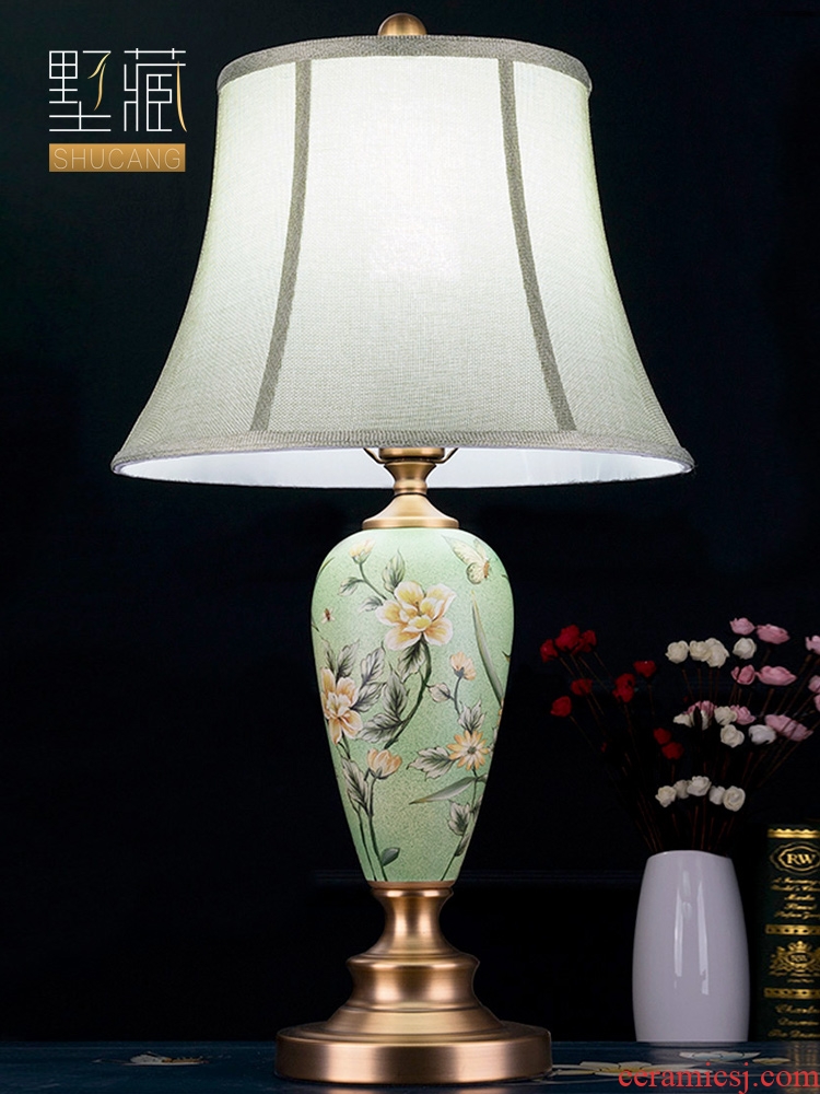 American modern hand-painted lamp decoration ceramics art pattern copper whole sitting room the bedroom of the head of a bed new Chinese style lamps and lanterns
