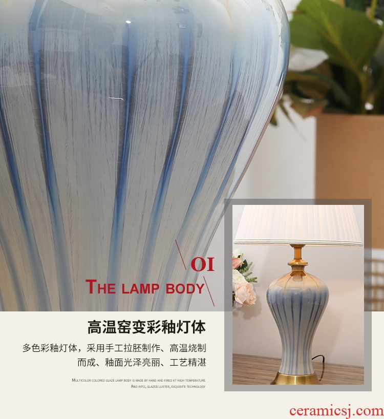 American simple desk lamp of bedroom the head of a bed new modern decoration light blue wedding ceramic lamps and lanterns of study of the luxury of the sitting room