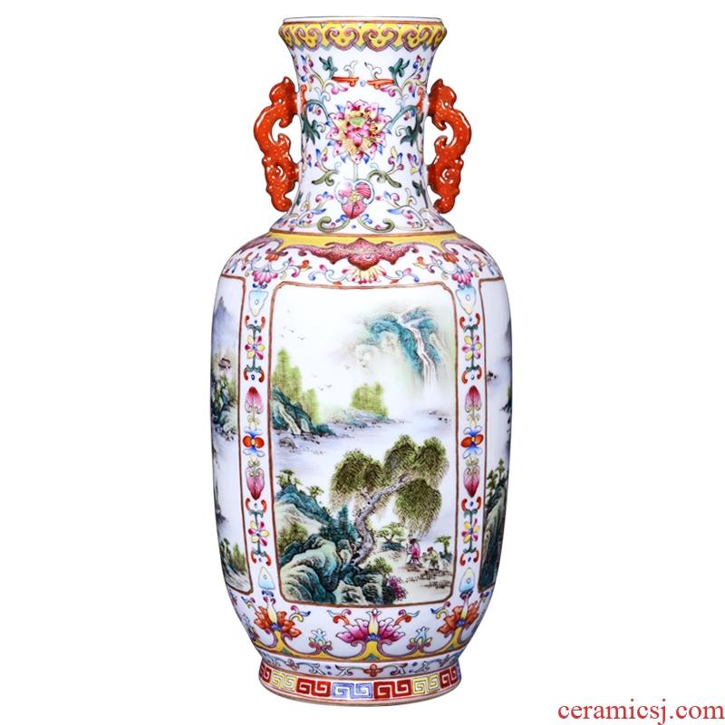 Jingdezhen ceramics imitation qing qianlong powder enamel vase all around open the big living room home furnishing articles collection