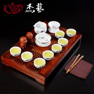 Jade art tea set special ceramic tea set kung fu tea set a complete set of solid wood tea tray tea tea to send water of the sea