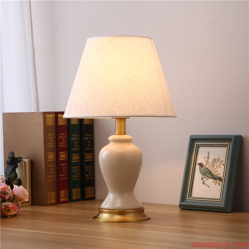 New Chinese style ceramic desk lamp lights American contracted copper of bedroom the head of a bed sitting room of Europe type warmth of the remote control that move light