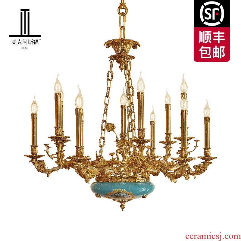 French full copper ceramic chandeliers bedroom luxury european-style villa palace restoring ancient ways of creative pure copper sitting room dining-room droplight
