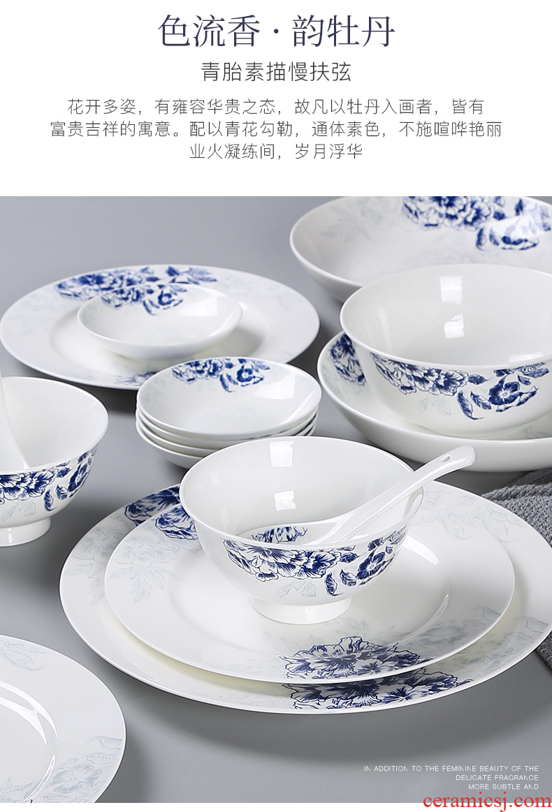 Inky blue and white porcelain tableware suit Chinese dishes combination of jingdezhen ceramic dishes suit, jade 3.0