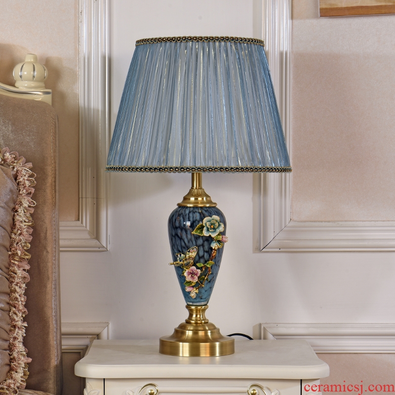 American retro full copper colored enamel lamp european-style luxury study creative ceramic marriage of bedroom the head of a bed room living room