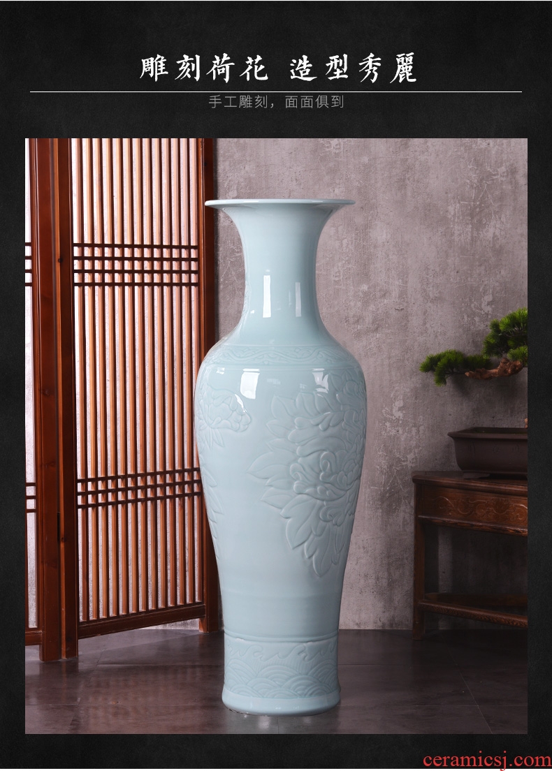 Jingdezhen ceramic sculpture big vase feng shui flower arranging furnishing articles villa living room floor large hotel opening gifts