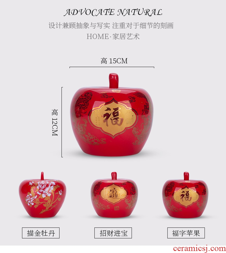 Jingdezhen ceramics furnishing articles of modern Chinese style household China red apple wine marriage wedding jewelry decoration