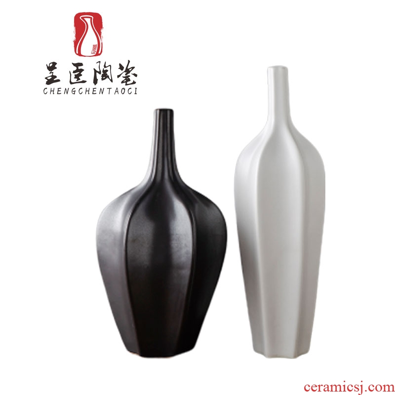 Jingdezhen contracted ceramic vases, black flower arranging furnishing articles of contemporary sitting room zen white decorative dried flower vase